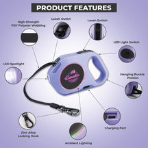 Retractable LED Dog Leash with Flashlight