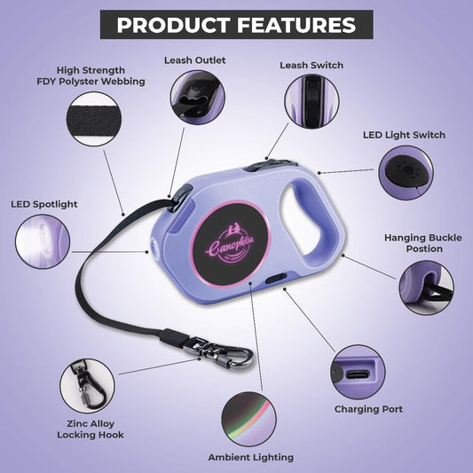 Retractable LED Dog Leash with Flashlight
