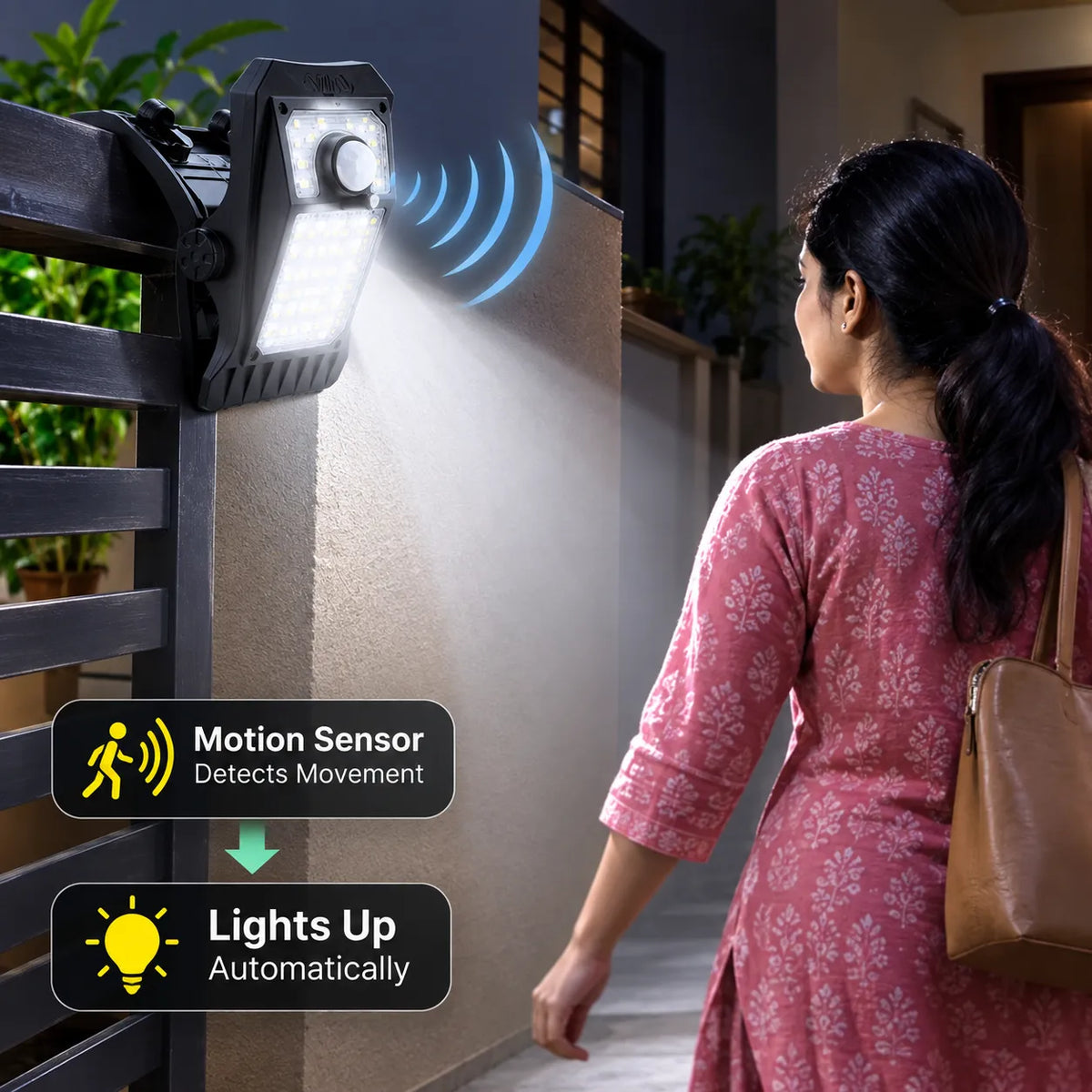 Waterproof Motion Sensor Clip Solar Light for Garden, Camping, Patio, Outdoor Living