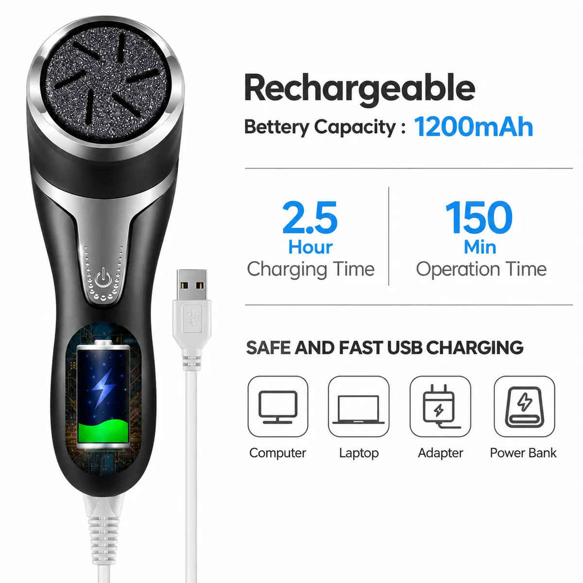 Electric Waterproof Pedicure Kit Rechargeable Calloused Feet Remover Tool with LCD Display for Efficient Exfoliation of Dead Skin on Feet