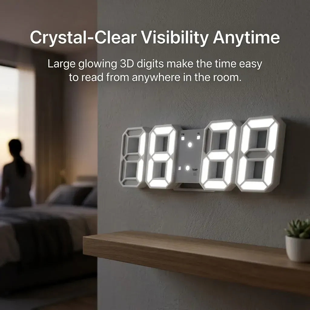 Smart 3D LED Alarm Clock with Time, Date, and Temperature