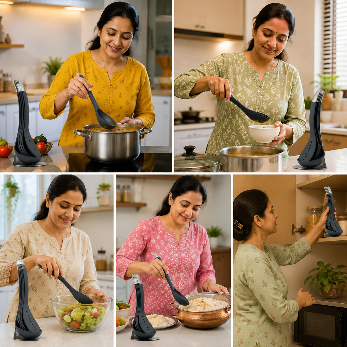 5-Pc Non Stick Kitchen Cooking Utensils Set with Magnetic Storage Stand | Crafted in UK