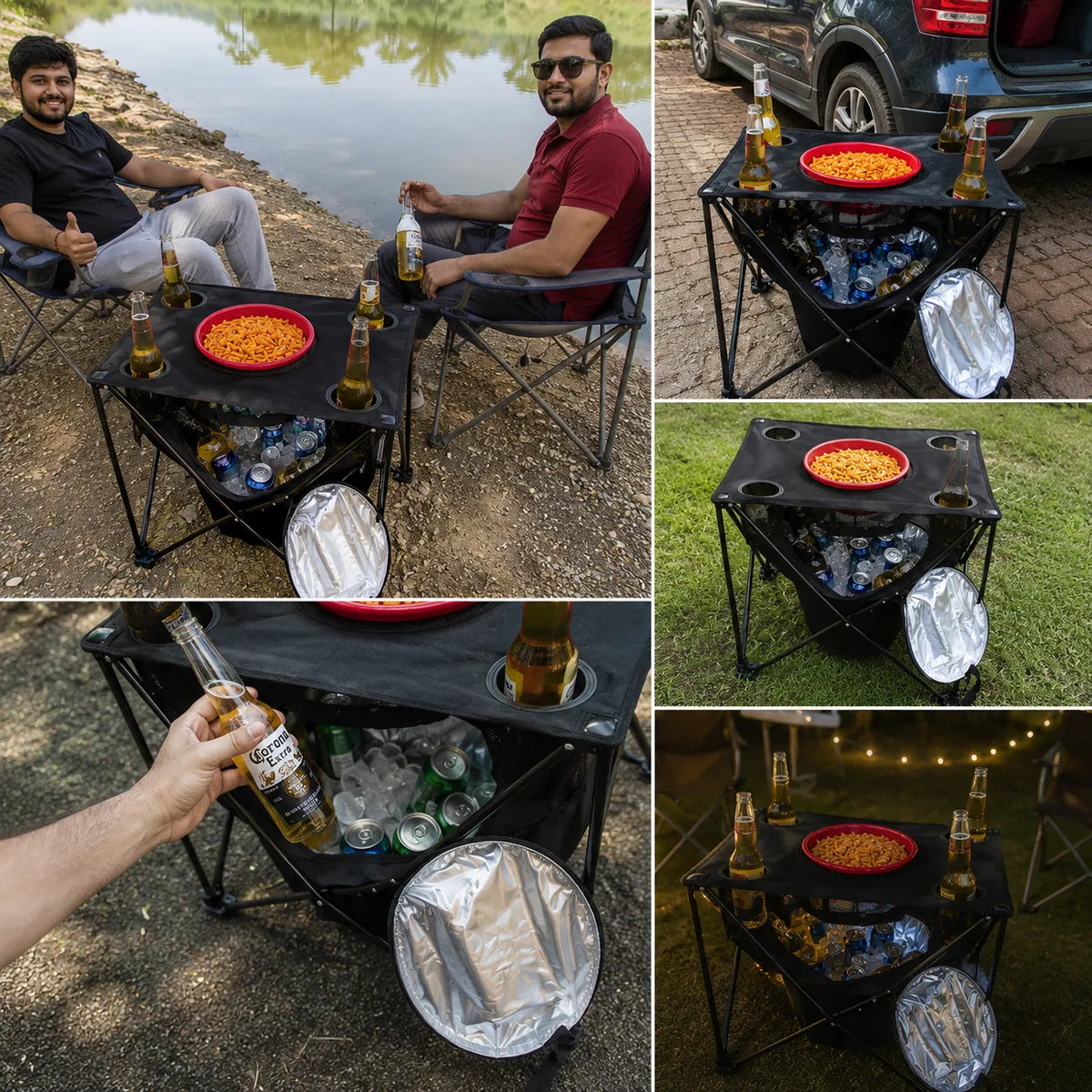 Portable Camping Table With Insulated Cooler for Outside, Fishing, Hiking, Tailgating