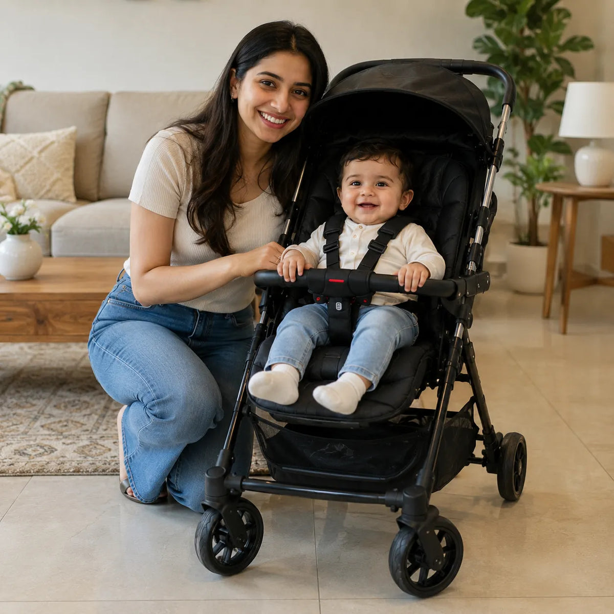Ultra-Light Portable Baby Stroller with Push Handle, 4 Wheels & Portable Travel Buggy