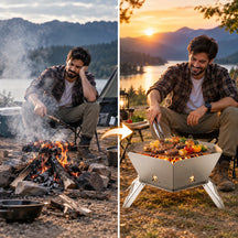 2-in-1 Folding Stainless Steel Camping Fire Pit & Stove for Picnic, Barbecue, Campfire & Hiking