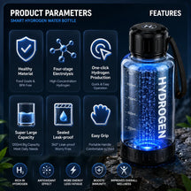 Portable Hydrogen Water Bottle with PEM Technology in 6-Minute Electrolysis for Home Office Travel & Fitness