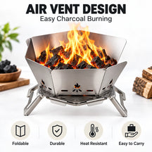 2-in-1 Folding Stainless Steel Camping Fire Pit & Stove for Picnic, Barbecue, Campfire & Hiking