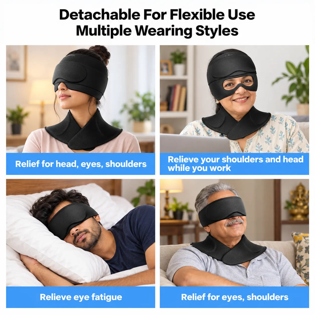 3 in 1 Migraine Relief Cap, Hot and Cold Therapy for Relief of Headaches, Stiff Neck and Eye Fatigue
