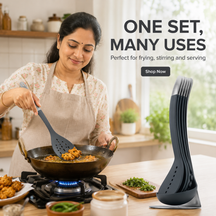 5-Pc Non Stick Kitchen Cooking Utensils Set with Magnetic Storage Stand | Crafted in UK