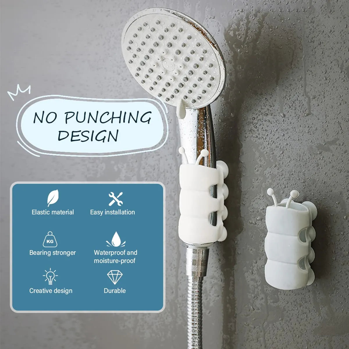 No-Drill Silicone Shower Head Holder With Flexible Grip (Pack of 4)
