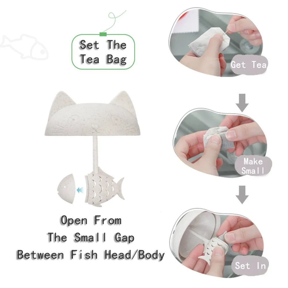 Cute Cat Glass Tea Mug with Fish Infuser & Lid