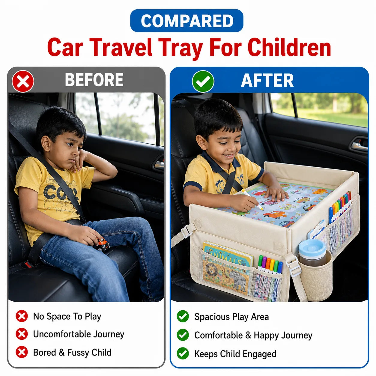 3-In-1 Multi-Functional Road-Trip Play Kids Car Seat Tray