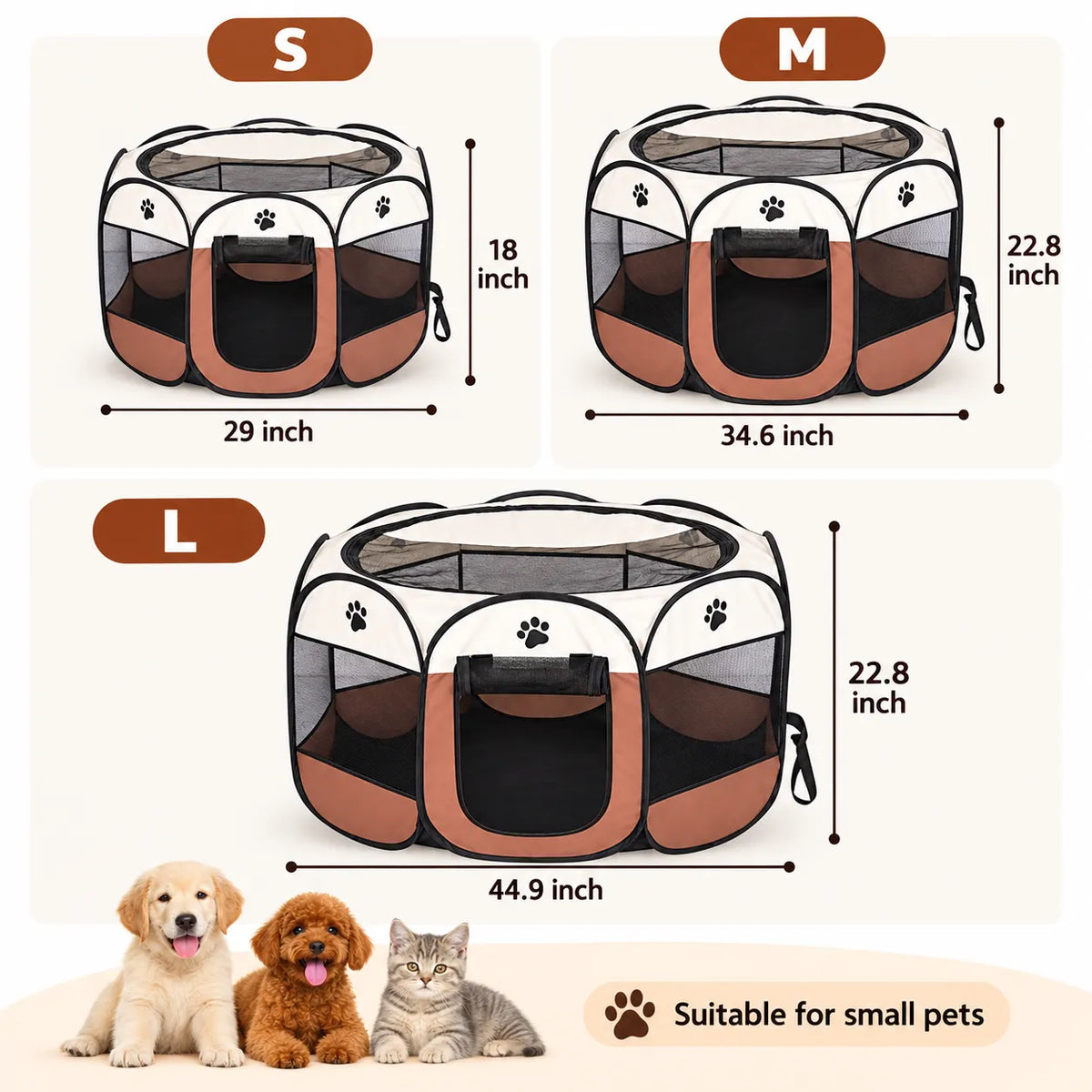 Foldable Octagonal Pet Enclosure Tent Portable Pop-Up Breathable Mesh House Shelter Cattery for Cats Dogs and Small Animals