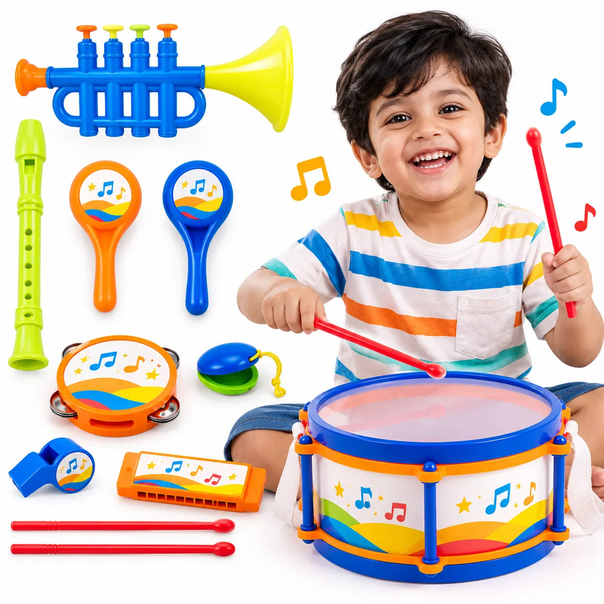 Rockstar Drum Set For Kids with 2 Drum Sticks and Microphone, Musical Instruments Playset, Birthday Gift for Boys and Girls