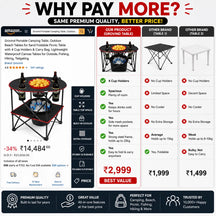 Portable Camping Table With Insulated Cooler for Outside, Fishing, Hiking, Tailgating