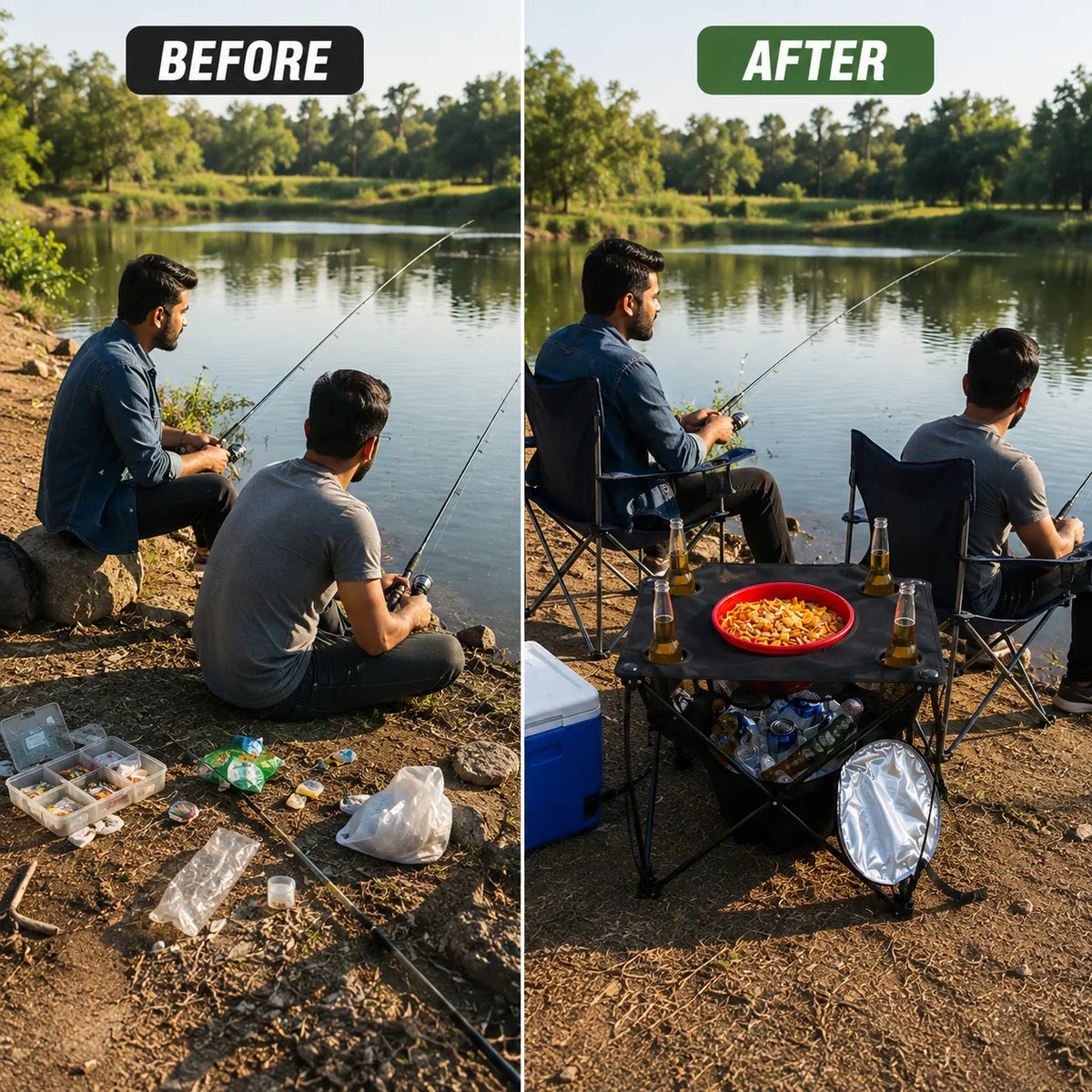 Portable Camping Table With Insulated Cooler for Outside, Fishing, Hiking, Tailgating