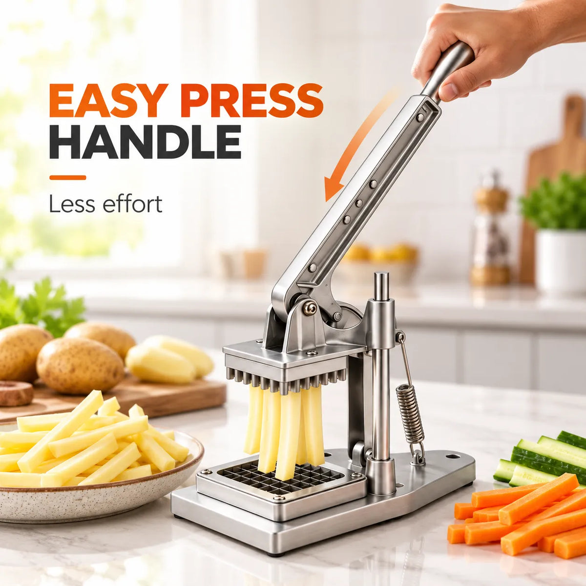 Professional Heavy-Duty Vertical Vegetable Dicer & French Fry Cutter For Uniform Dicing, Chopping, and Slicing.