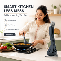 5-Pc Non Stick Kitchen Cooking Utensils Set with Magnetic Storage Stand | Crafted in UK