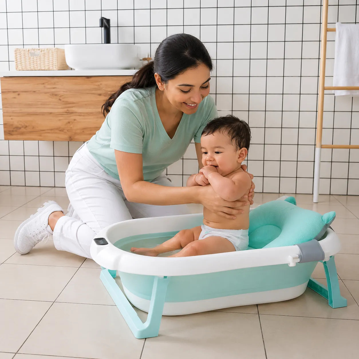 Portable Spa Bath Tub for Adults & Kids with Water Temperature Indicator Screen
