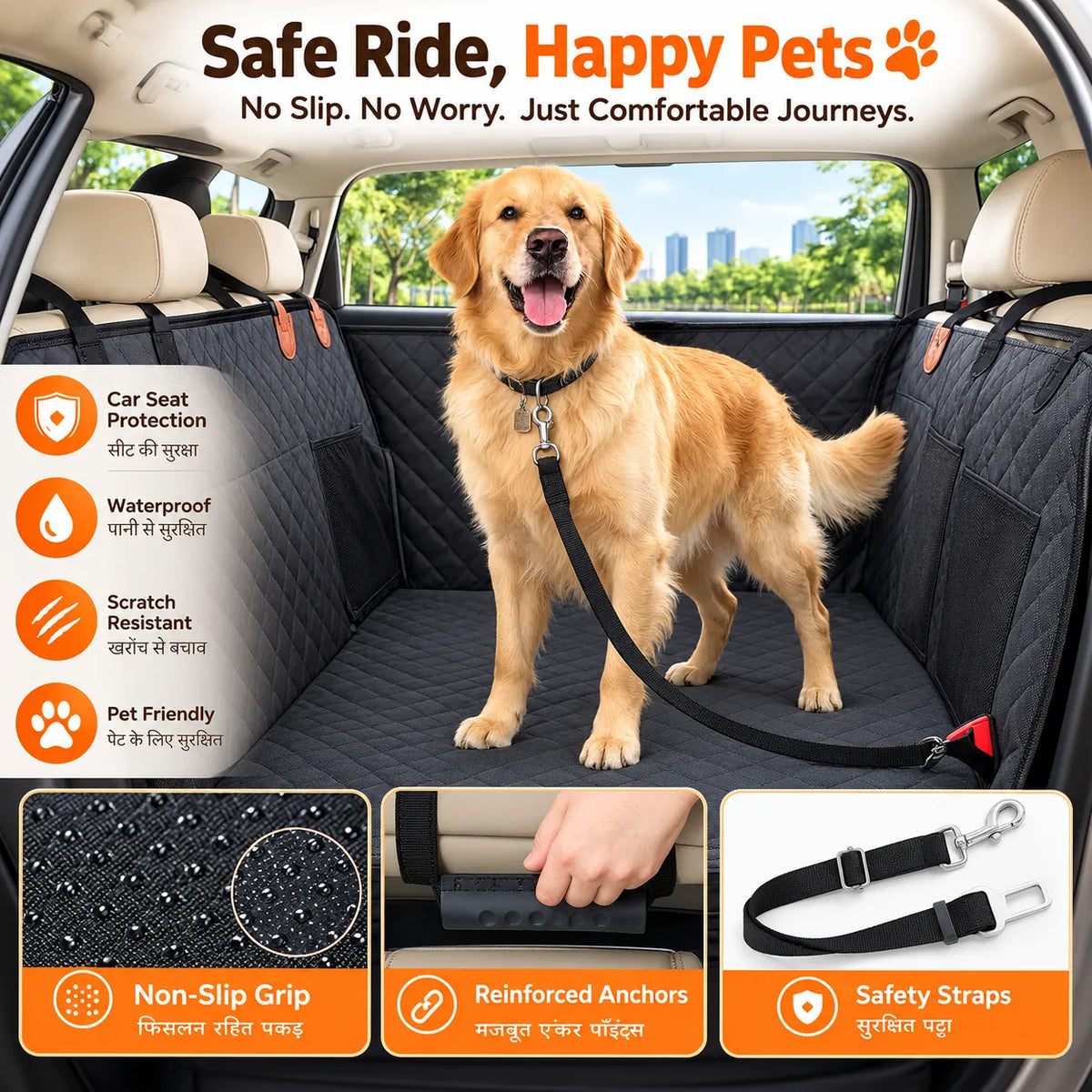 Car Seat Protector for Pets with 100% Waterproof for Car, SUV, Truck