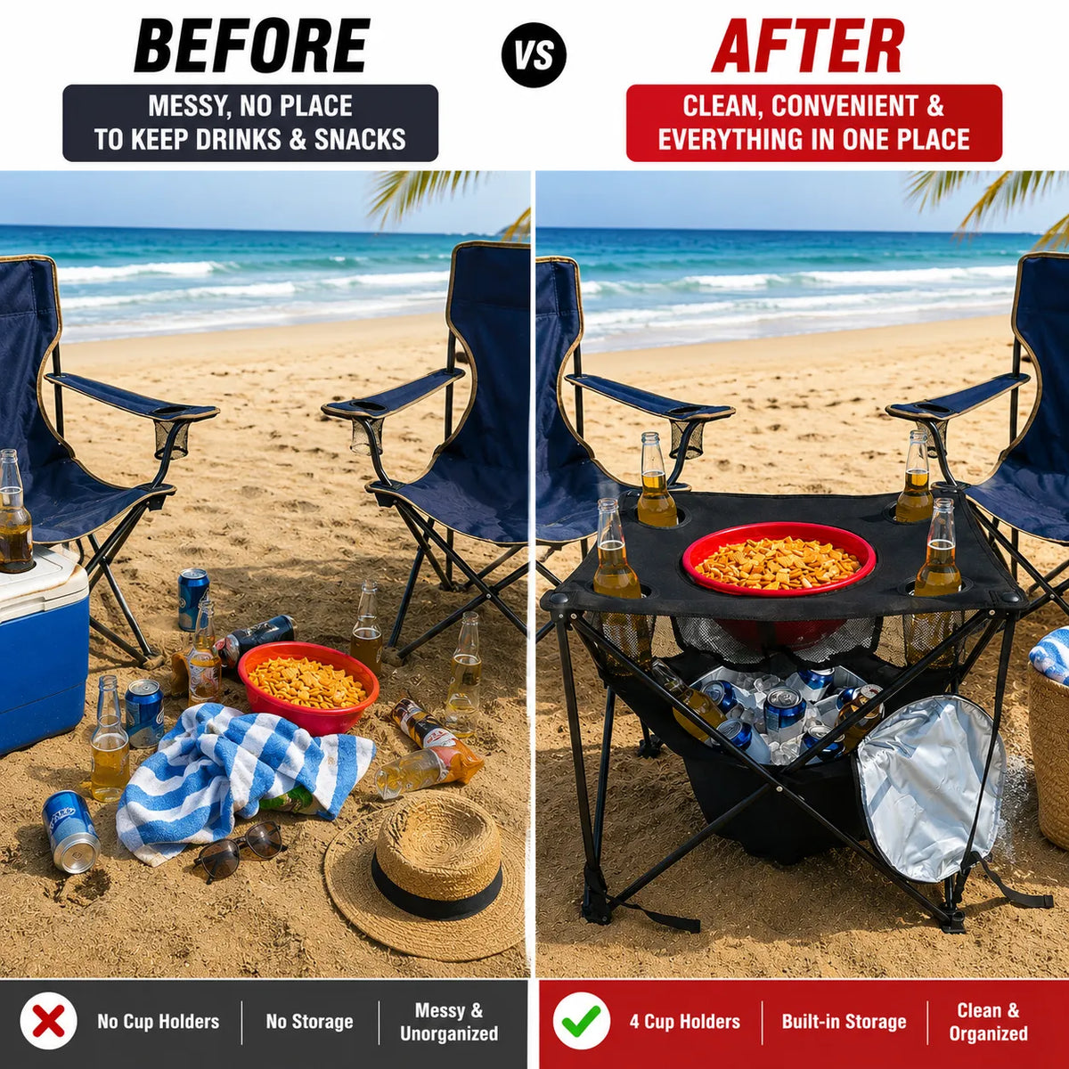Portable Camping Table With Insulated Cooler for Outside, Fishing, Hiking, Tailgating