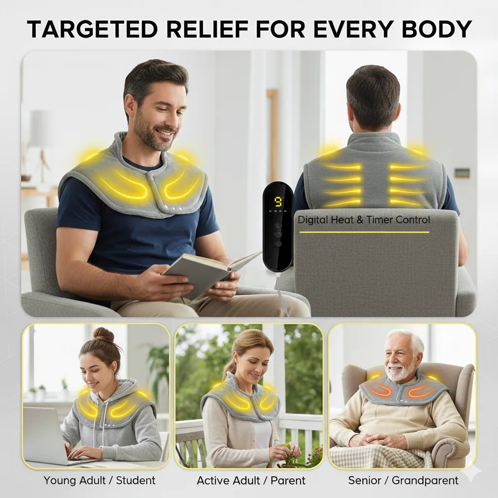 Wearable Electric Heating Pad for Neck, Shoulder & Full Back Pain Relief