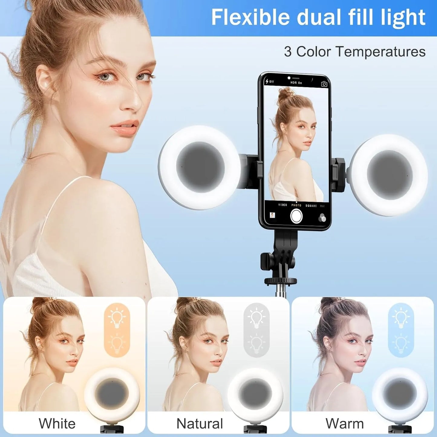 6 FT 360° Rotating Selfie Stick Tripod with Dual Ring Lights