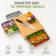 Chopping Board with Magnetic Trays – Practical Chopping Board in High Quality Bamboo Wood with Tray
