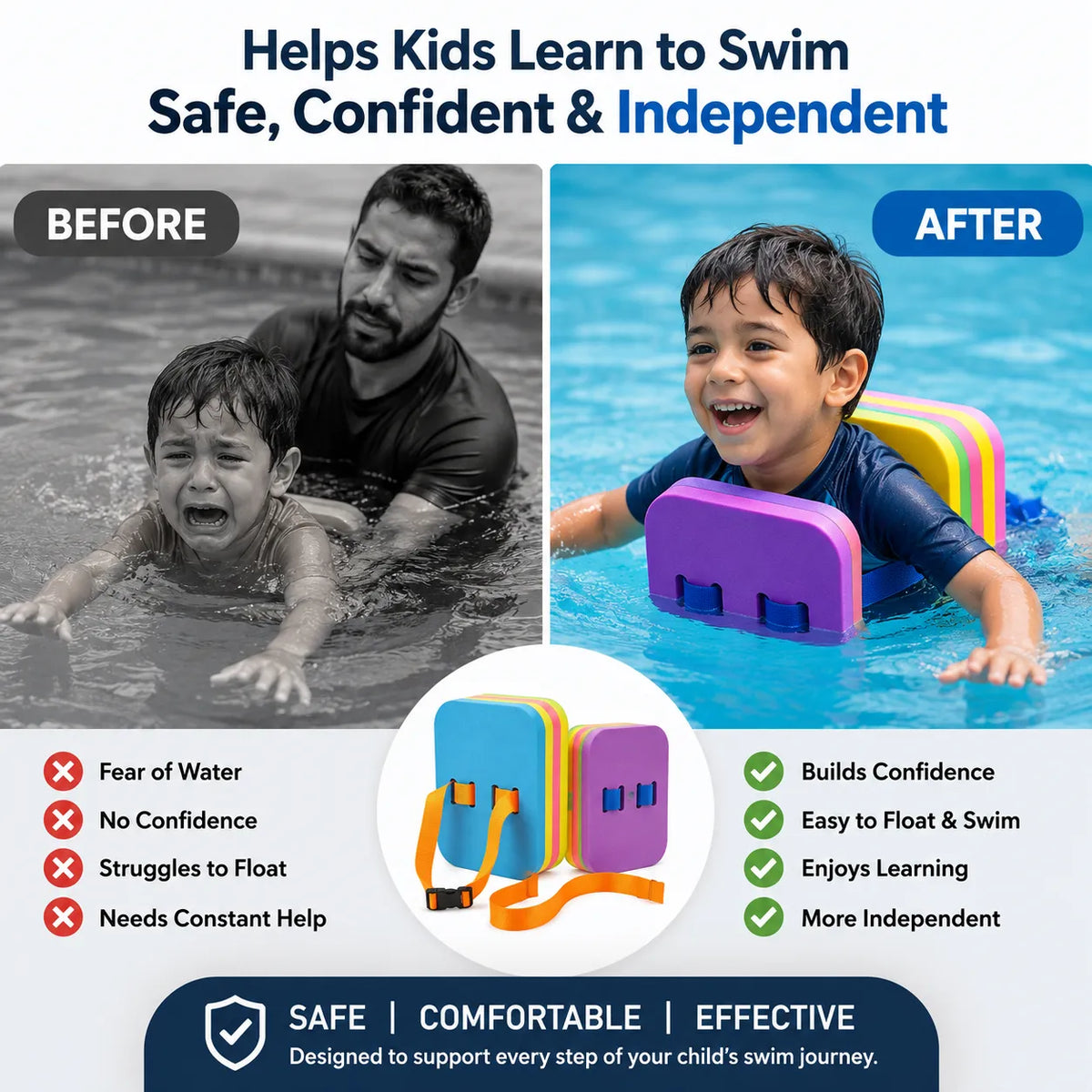 Lightweight Back Float Swim Trainer Belt for Pool and Beach | 3-12 Yrs