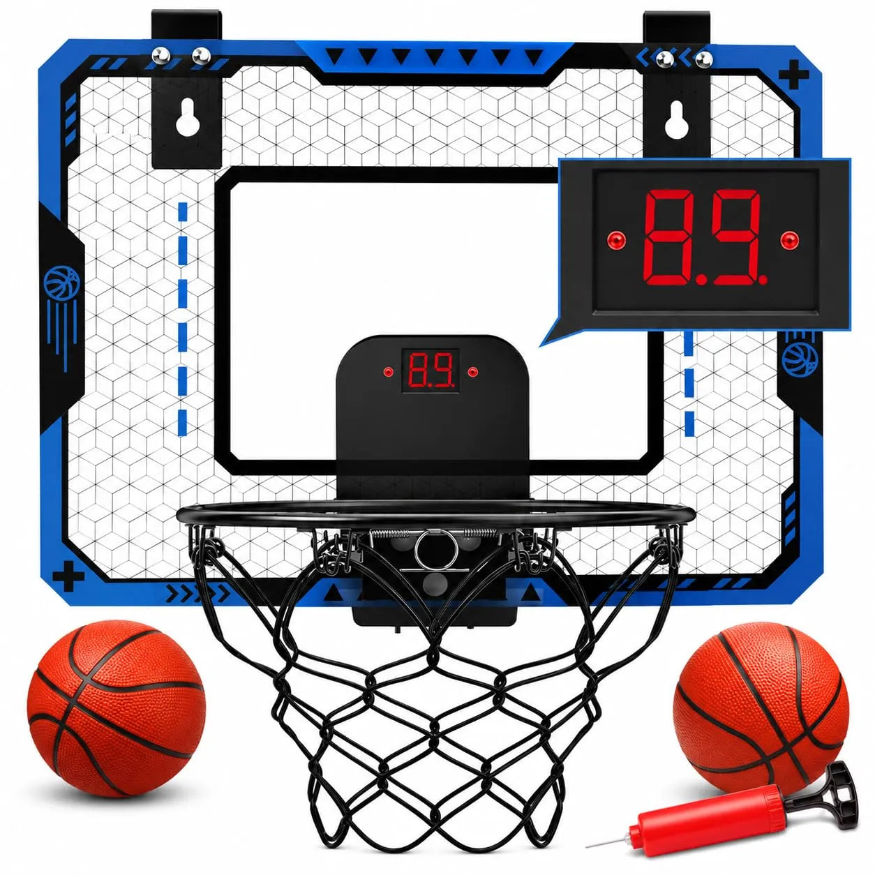 Wall Basketball Basket with 3 Balls, Scoreboard And LED Lights For Indoor - Outdoor
