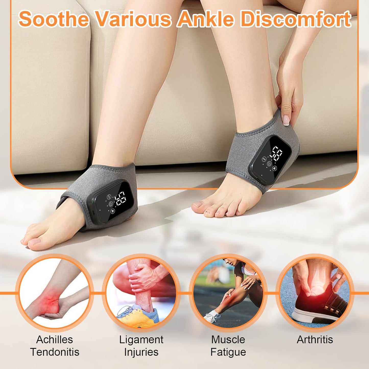 Heat-Massager Ankle Band for Instant Pain Relief