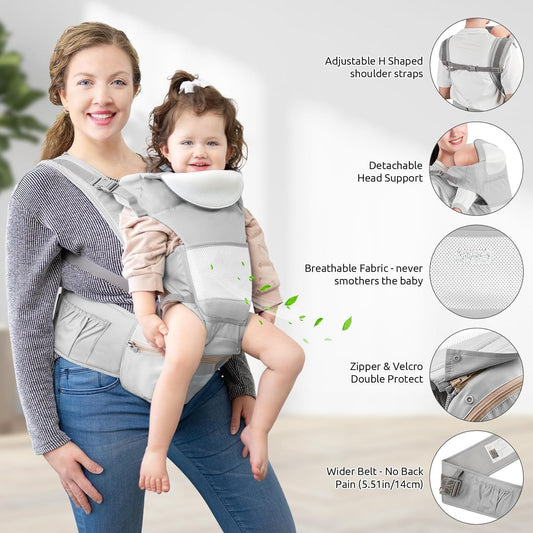 Multifunctional Detachable Baby Carrier with Ergonomic Hip Cushion