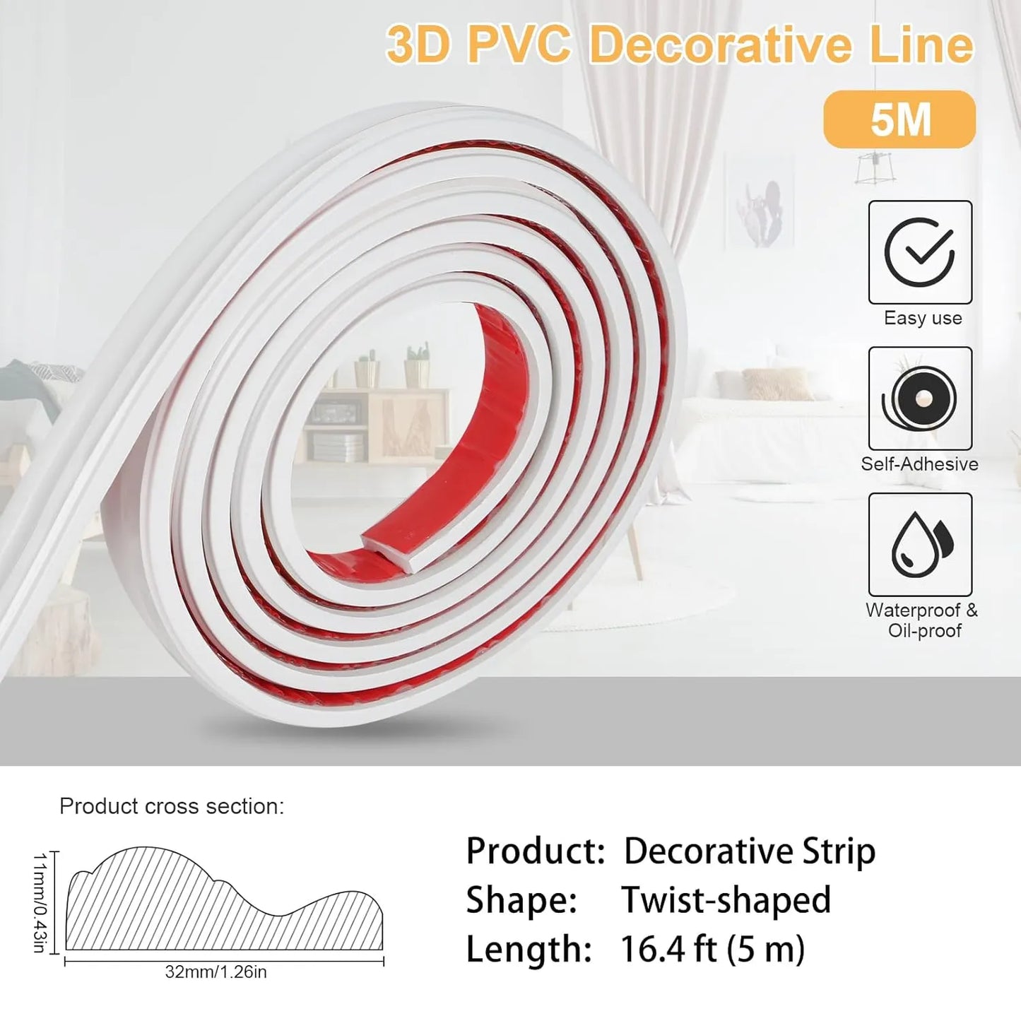 Self-Adhesive Flexible Wall Border Decorative Panel Moulding Strip