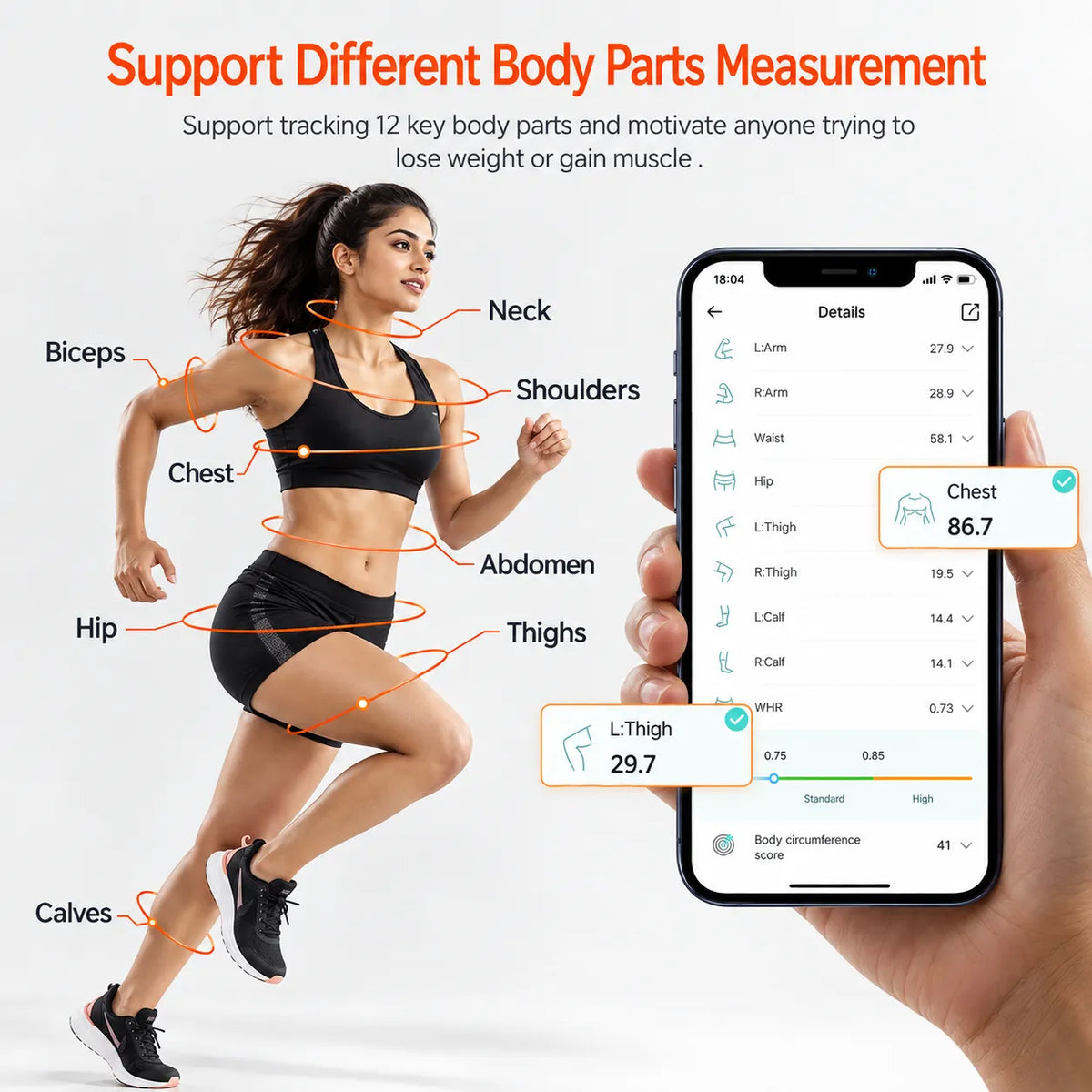 One-hand Retractable Tape with Lock, Fitness & Weight Loss Tracker for Waist/Hips/Arms/Legs, Fitdays App Sync