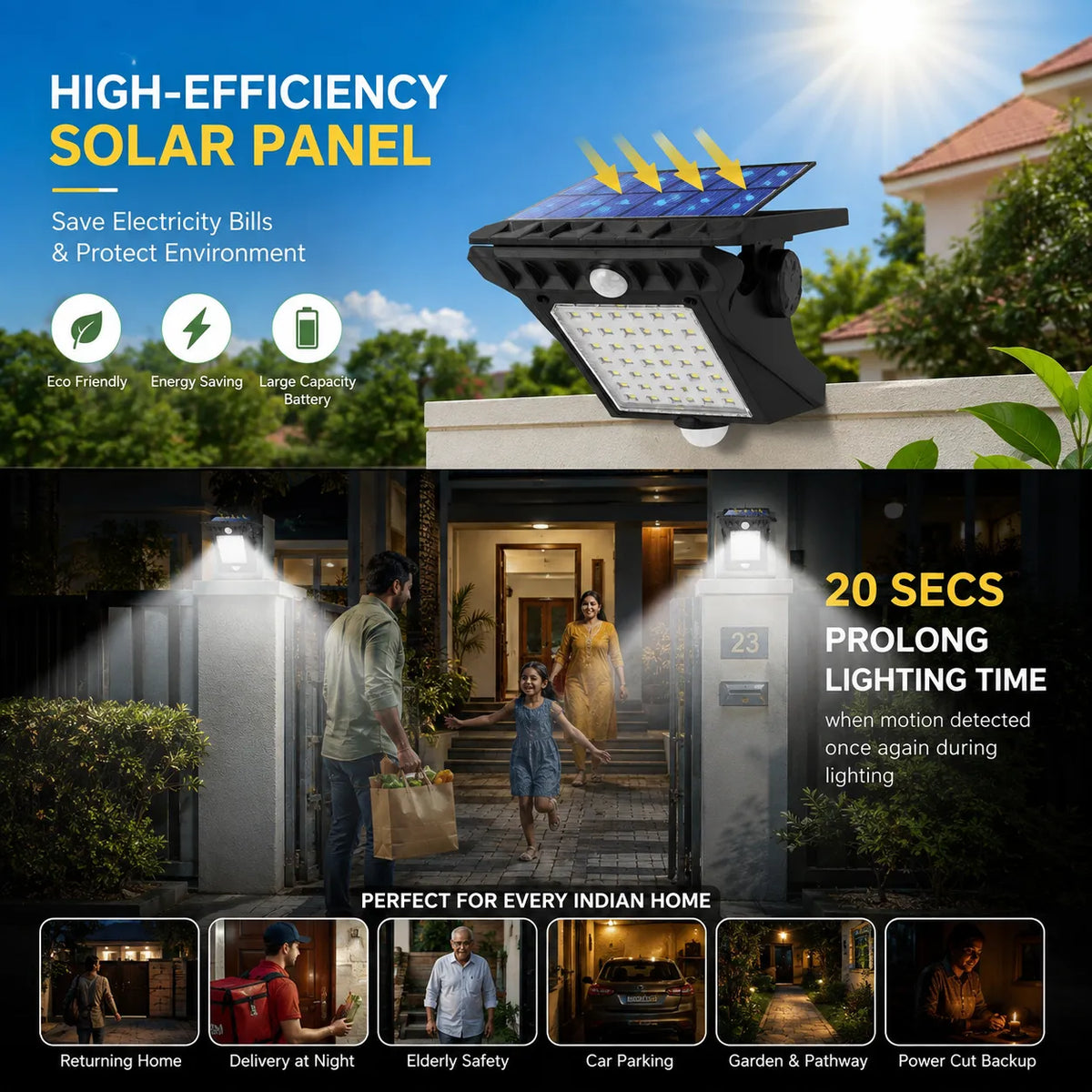 Waterproof Motion Sensor Clip Solar Light for Garden, Camping, Patio, Outdoor Living