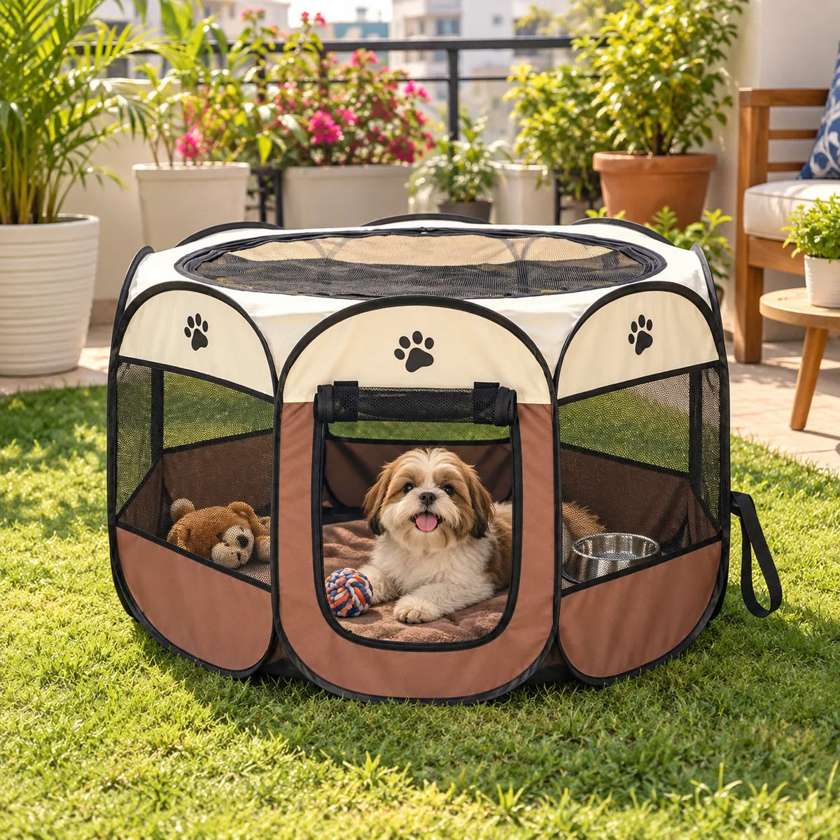 Foldable Octagonal Pet Enclosure Tent Portable Pop-Up Breathable Mesh House Shelter Cattery for Cats Dogs and Small Animals
