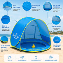 Baby Beach Tent Pool With UV Sun Protection, Foldable Pop-Up Infant Shade Shelter
