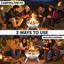 2-in-1 Folding Stainless Steel Camping Fire Pit & Stove for Picnic, Barbecue, Campfire & Hiking