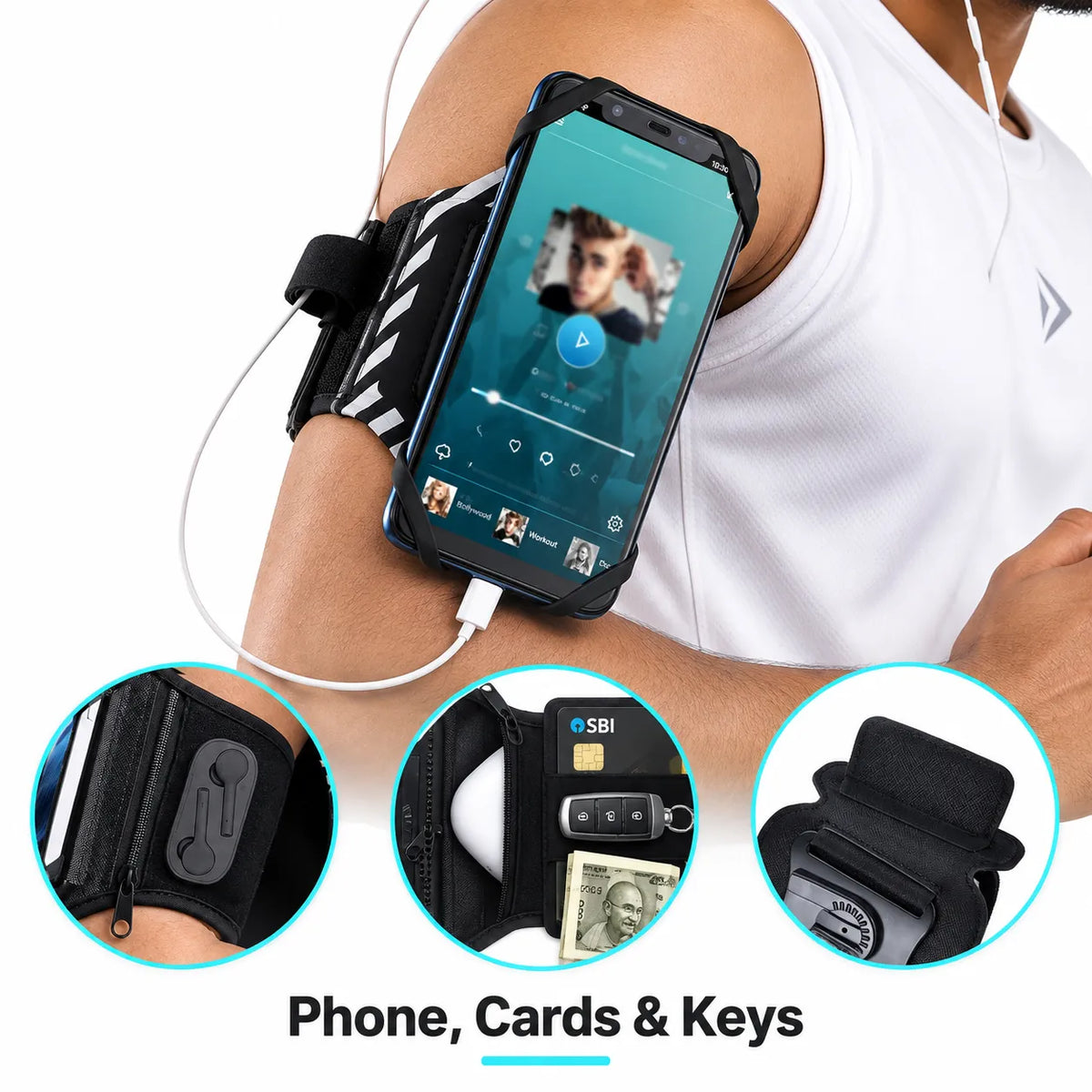360° Rotatable Armband Phone Holder with Card Pockets for Running, Hiking, Biking & Any Sports