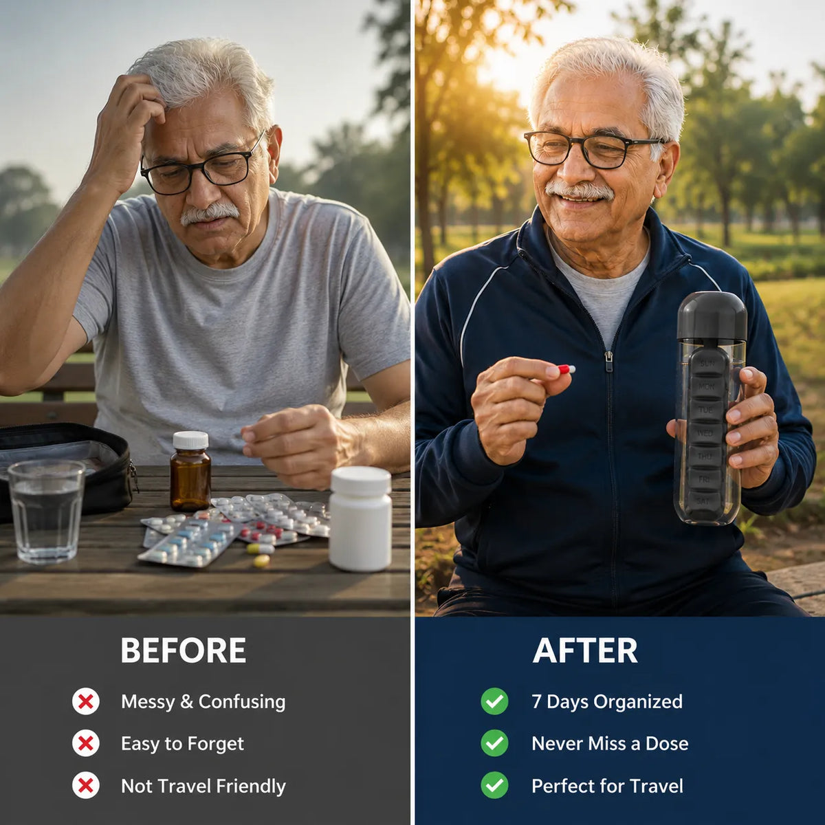 2-in-1 Water Bottle With Built-In Pill Organizer | Stay Hydrated & Never Miss Your Medicine Again