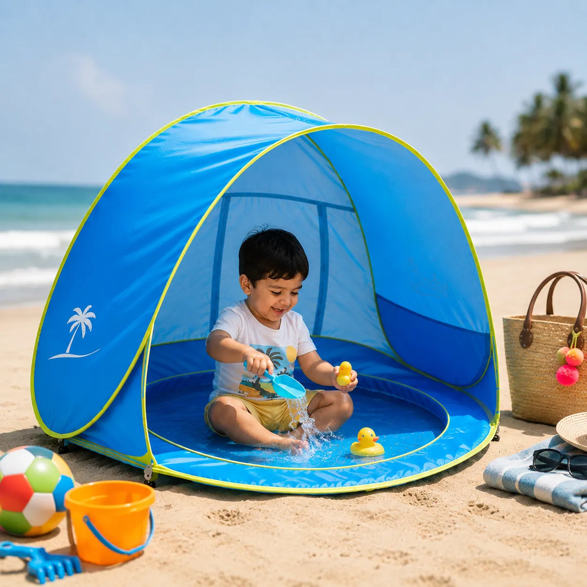 Baby Beach Tent Pool With UV Sun Protection, Foldable Pop-Up Infant Shade Shelter