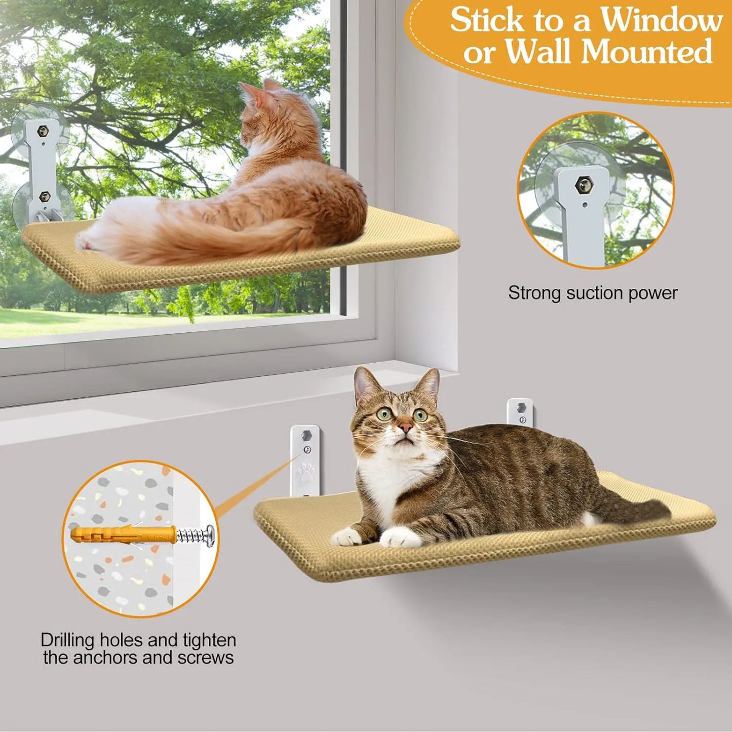 Foldable Cat Window Perch with Strong Suction & Plush Pad