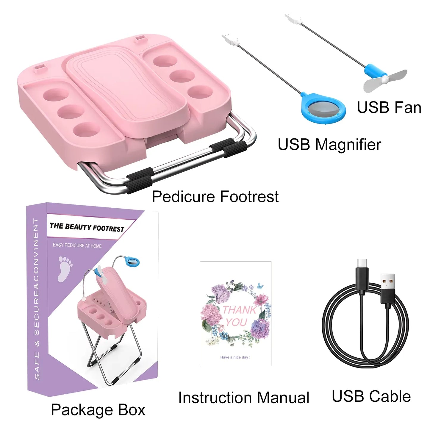 All-in-One Foldable Pedicure Stand with Light, Magnifier & Dryer