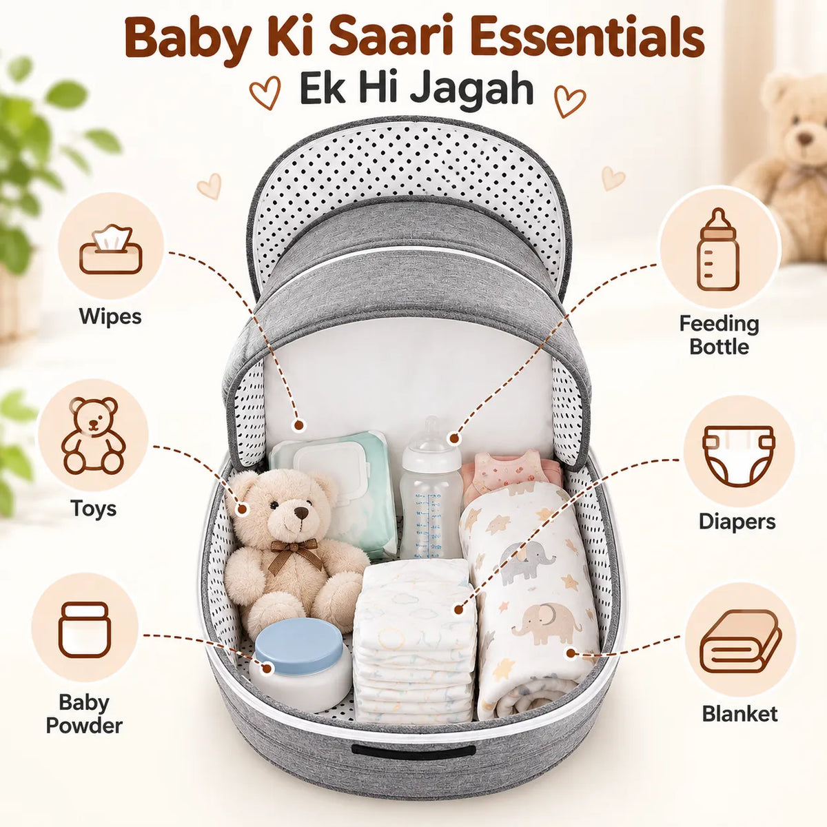 Portable Travel BabyBed, Cosleeping Bed with Mosquito Net and BabyDiaper Changing Pad,Lightweight and Foldable