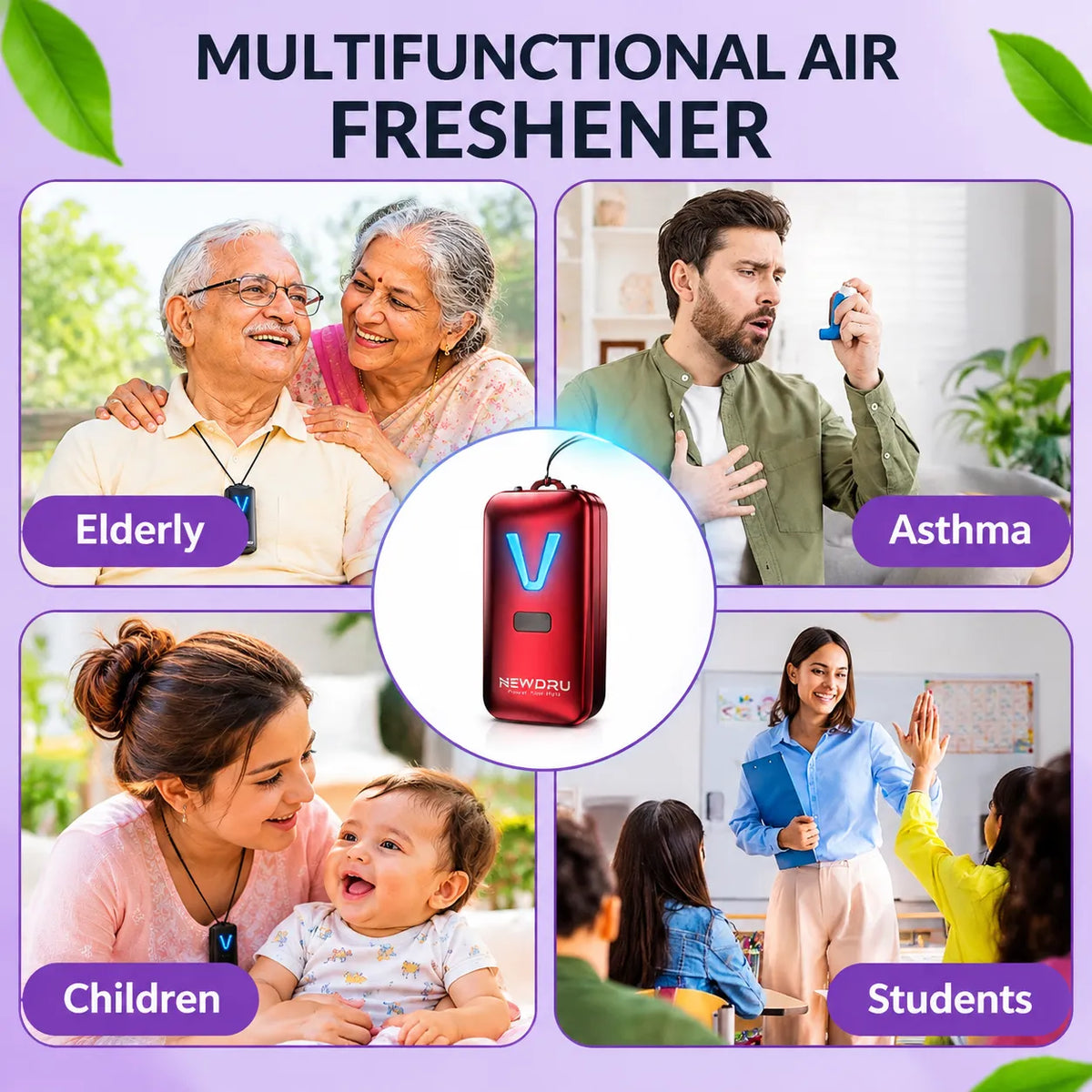 Portable Mini Rechargeable Personal Purifier Necklace with 15-Hour Battery