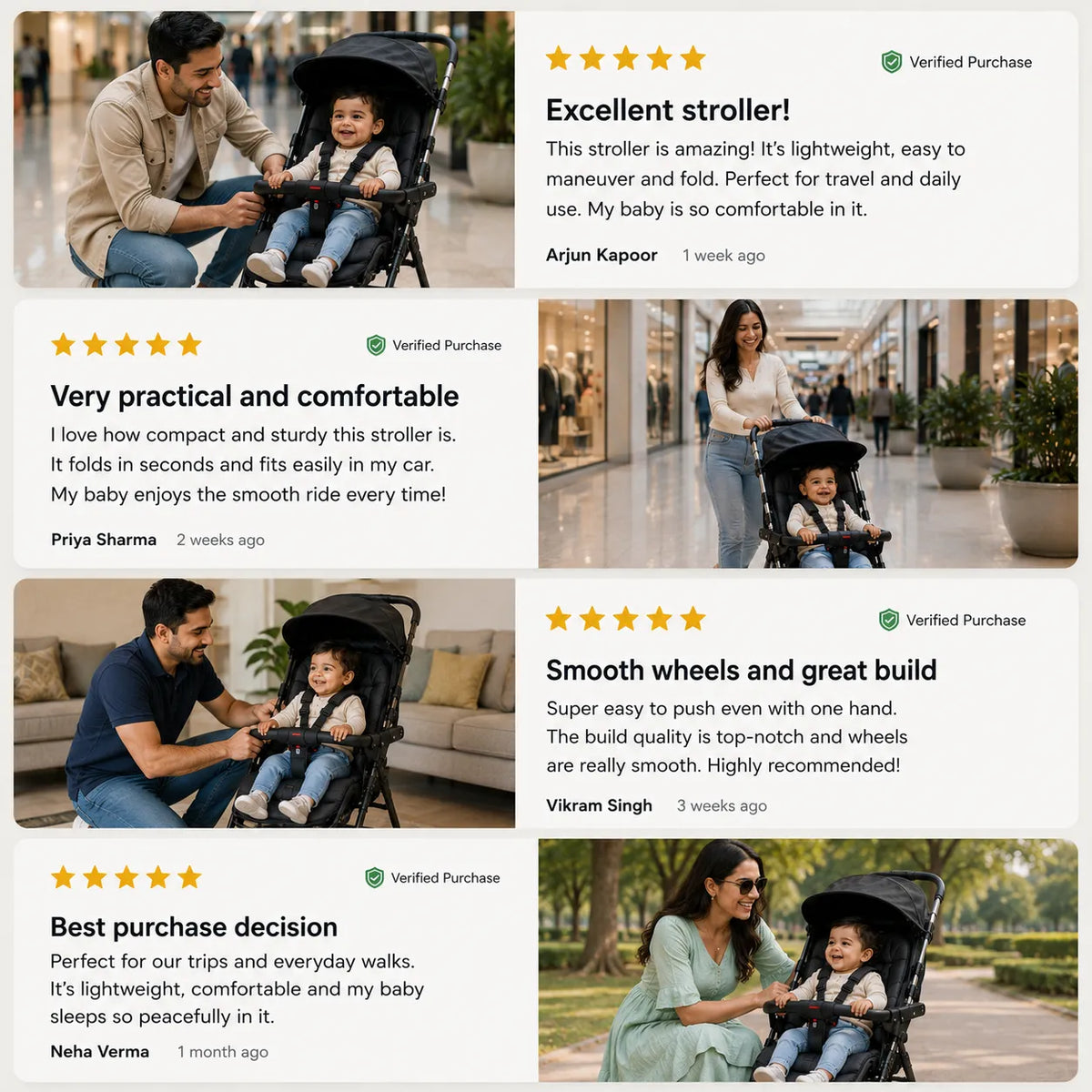 Ultra-Light Portable Baby Stroller with Push Handle, 4 Wheels & Portable Travel Buggy