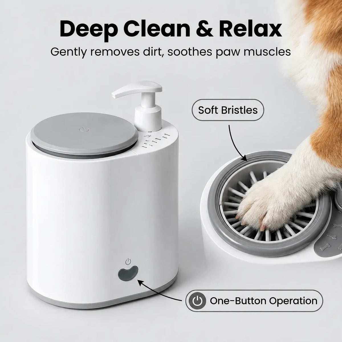 Electric Dog Paw Cleaner with Soap Dispenser, Portable Automatic Washer, Rechargeable, Soft Silicone Bristles, for Dogs & Cats