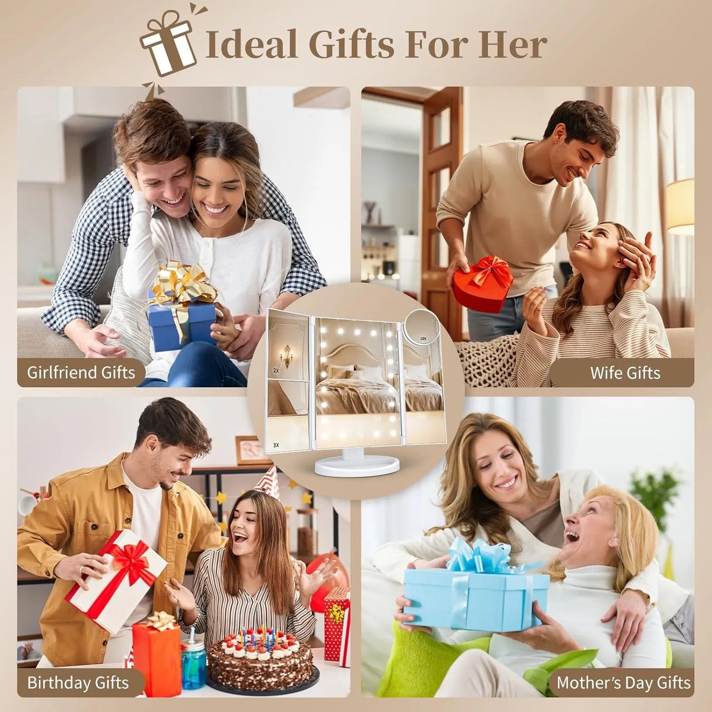 22 LED Trifold 10X Magnifying Makeup Mirror – Dual Power