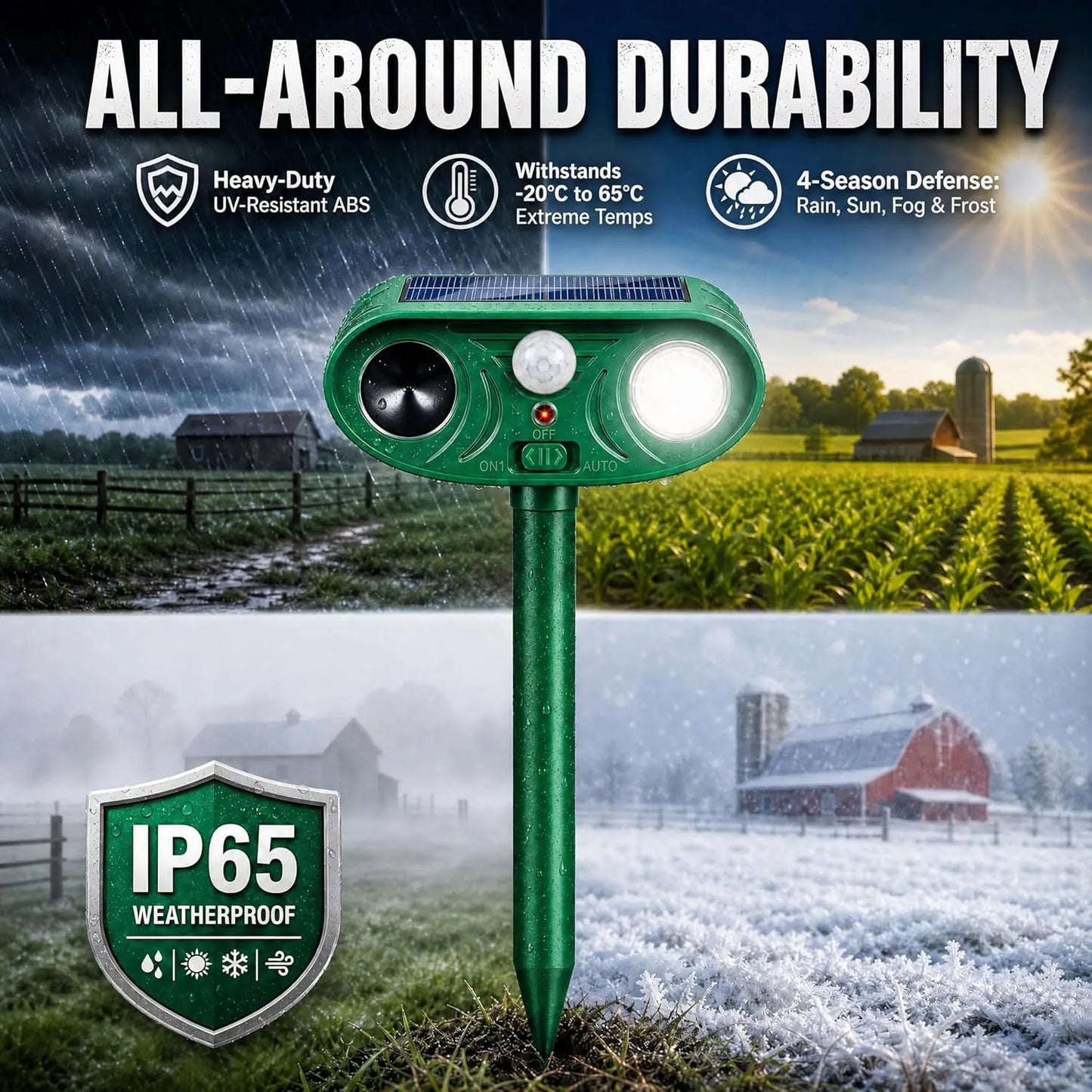Waterproof Solar Powered Animal Repeller for Rats,Squirrels,Dogs,Foxes and Birds  with Motion Sensor & LED Flash