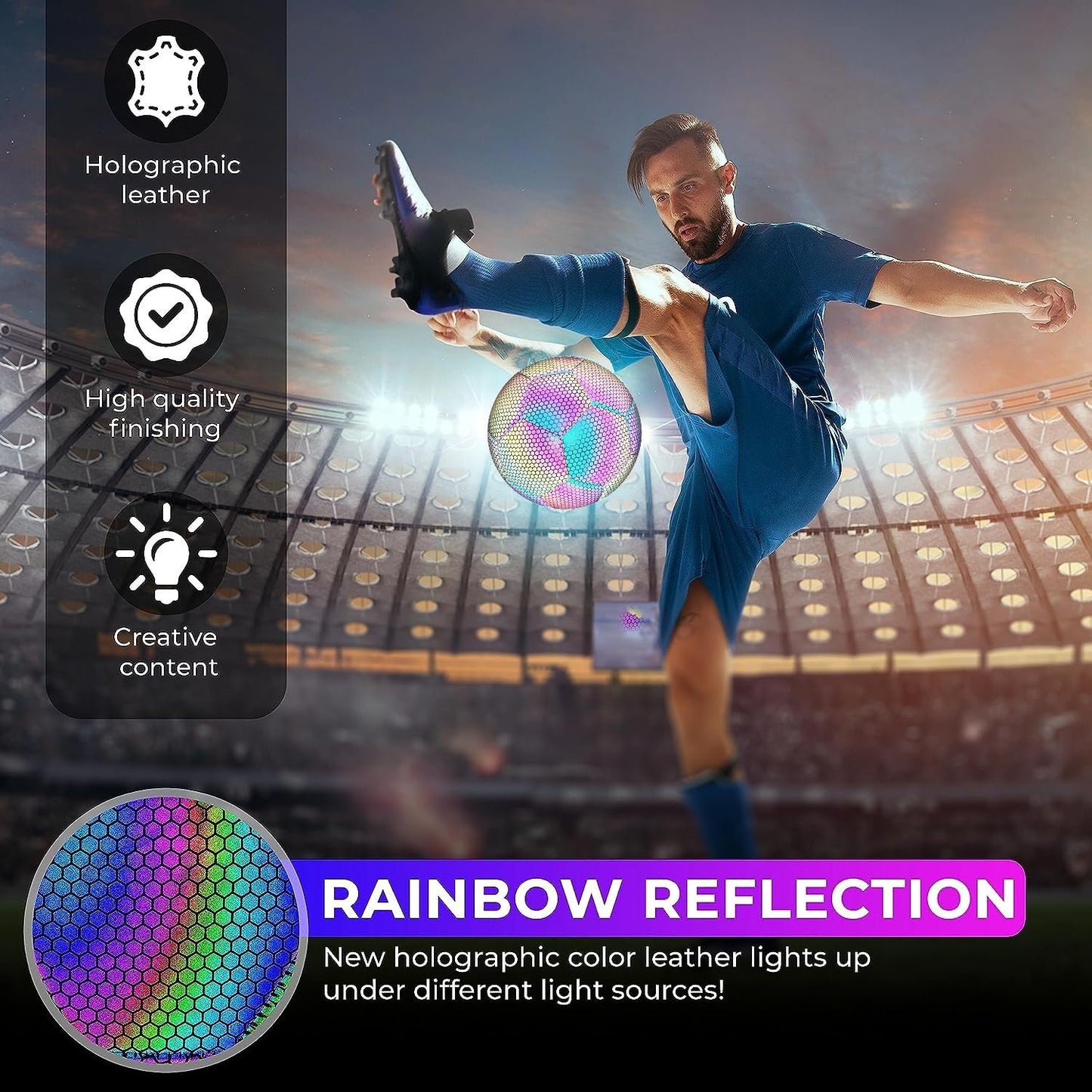 Pro-Grade High-Density Holographic Glow in the Dark Football